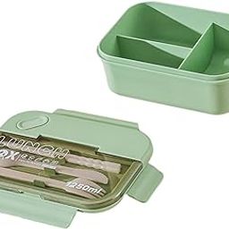 Japanese Bento Lunch Box 42oz Compartment Snack Box for Travel Picnic Hiking 3 Grids Green-11
