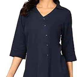 gulmohar jaipur Women's Cotton Flex Asymmetrical Short Length Shirt Collar Top-picture-45