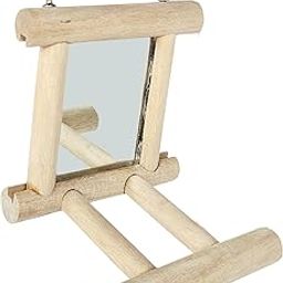 1 Pcs Birds Toy for Cage,Parrot Hanging Swing with Mirror,Natural Wooden Play Toys, Pet Bird Cage Accessories with Metal Hook(Small)-56