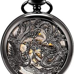 Mechanical Pocket Watch for Men Women Dragon and Phoenix Pocket Watch with Chain-image-47