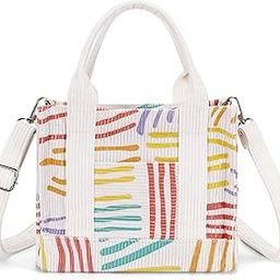 Corduroy Tote Bag, Small Satchel Bag for Women Crossbody Bag Purse with Zipper Casual Handbag, For Work Beach Lunch Travel School Shopping, multi, Minimal-image-63