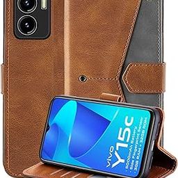 AUTO FOCUS Faux Leather Back Case Flip Cover for Vivo Y15c with ID Card Slot | Foldable Stand | 2 ID Card Slot | 1 Cash Slot - Executive Brown, 21744-29