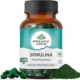 A TATA Product - Organic India Spirulina - 120 Tablets, Natural Amino Acids, Protein Powerhouse, Plant-Based Superfood, Improve Stamina, For Hair, Skin, Nails & Overall Health-1