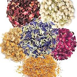 A D Food & Herbs Combo of Dried Jasmine/Butterfly Pea/Marigold/Rose/Hibiscus/Chamomile Flower Petals Aromatic Edible for Homemade Lattes,Tea Blends,Bath Salts,each pack (20 Gms)-image-91