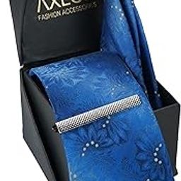 Tie for Men – Dotted Silk Neck Ties Set with Cufflinks Flower Pin, Pocket Square & Black Gift Box, Combo Necktie Sets for Office Wear, Formal Suits & Weddings (Elegant Blue, NXSMX_141)-image-99
