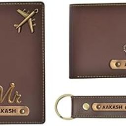 Customized Wallet Combo Gift Set for Men – Brown Faux Leather Wallet, Passport Cover & Keychain with Name & Charm | Personalized Gift for Birthday, Rakhi & Anniversary-23