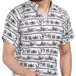 Cotton Blend Mahakal Printed Kurta for Men, Regular Fit, Om Print, Spread Collar, Half Sleeve-picture-13