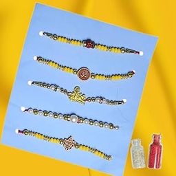 Set of 5 Designer Rakhis for Brother – Traditional Rakhi with Om, Ganesha & Rudraksha Beads | Premium Raksha Bandhan Gift Combo for Bhai-image-54