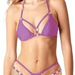Women's Cut Out Ring Halter Bikini Set 2 Piece Straps Swimsuits Purple-image-1