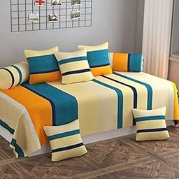 MANIQATEX Glace Cotton 5D 8 Piece Diwan Set (1 Single Bedsheet 5 Cushion Covers and 2 Boosters) (Multicolor 01)-12
