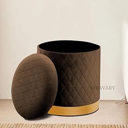 RIBAVARY Velvet Luxurious Round Ottoman Storage Box Velvet Pouffe Footstool, Footrest Vanity Stool with Diamond Lids for Bedroom Living Room Balcony (Brown, Medium (14" L x 14W x 16") inches)-image-68