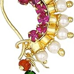 Traditional Maharashtrian Pink Gold Pearls Banu Nath Nose Rings Jewellery Sets Pearl Gold Wedding for Girls Stylish Women Nose Ring-A7106-image-48
