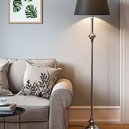 Divine Trends Royal Silver Nickel Aluminium Floor Lamp Standing 5ft Height with Black Lampshade 16 inches Pack of 1-picture-0