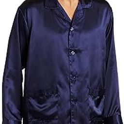 Men's Poly Charmeuse 2 Pocket Button Front Pajama Top, Navy, Large-image-19