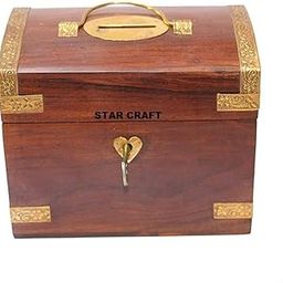 STAR CRAFT Wooden Money Box Crafted by Pure Sheesham Rosewood with Beauiful Brass Work Money Box Size (L-13, W-8, H-9, CM. Colour-Brown) Money Box Gift for,Childrens Girls Boys (Brown 4)-image-56