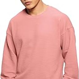 The Souled Store Textured Sweatshirt: Coral Men and Boys Long Sleeves Round Neck Solid Cotton Blend Oversized Sweatshirts-image-45
