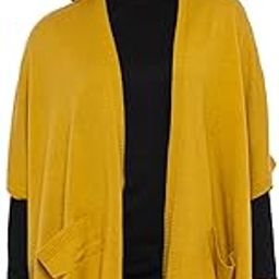 Women Girls Acrylic Winter Wear Solid Knitted Open Front Kimono Shrug Wrap with Pocket Yellow-picture-27
