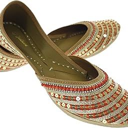 Women Frangi Orange Gold Genuine Soft Leather Embroidered Jutis | Bite and Pinch Free Jutti | Punjabi Formal Juttis | Girl's Wedding Flat Ladies Mojari | Formal Ethnic Juti |-image-24