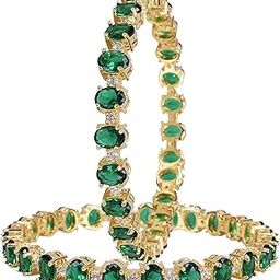 Designer Gold Plated American Diamond CZ Green Emerald Weddig Bangles Set for Women/Girls RV3188G-21