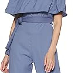 Women's Blue Off-Shoulder Ruffled Midi Jumpsuit-image-71