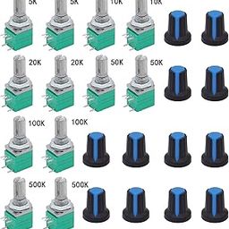 TWTADE 12Pcs Single Linear Rotary Seal Amplifier Potentiometers Type with Switch 5k,10K,20K,50K,100K,500K（Each 2）Ohm Knurled Shaft 5Pin RK097N-5-5k-500k-image-22