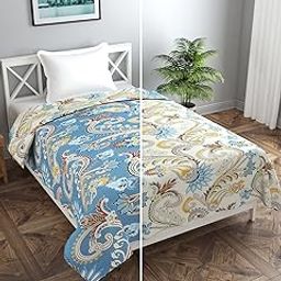 MORADO Glace Cotton 210 TC Singlee Bed Reversible Quilt Cover/Duvet Cover/Rajai Cover/Blanket Cover with Zipper (60x90 Inches, Blue & White)-image-94