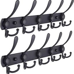Zollyss Stainless Steel 5 Pin with Double Alloy Hook Cloth Hanger Wall Mounted Bathroom Cloth Hanger,Cloth Wall Hook,Door Hooks Rail for Hanging Keys, Clothes, Towel (Black, 2)-image-0