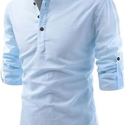 Pure Cotton Short Kurta Shirt for Men | Regular Fit | Full Sleeves | Mandarin Collar | Chinese Neck | A-Line | Solid Colours | Ideal for Casual, Ethnic & Formal Outfit | Beige-image-13