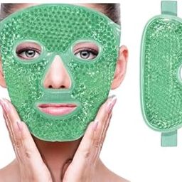 Runmay Cold Face Mask with Gel Beads Flexible Full Face Gel Ice Pad Eye Cooling Mask Reusable Spa Compress Facial Pack for Migraine Relief Swollen Face Puffy Eyes & Relaxation-42
