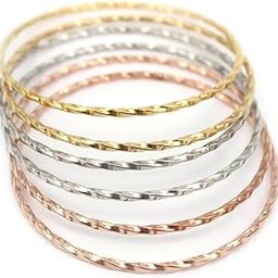 Silver Gold & Rose Gold Plated Metal Bangles Bracelet Fancy Gift for Women (6 Pcs.)-image-73