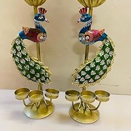KREATIVE House Elegant Metal Peacock Candle Holder Handpainted Intricate Design Tealight Holder for Home Dcor & Diwali Decoration (2 Pair)-image-13