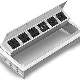 MX pop up box for conference table connectivity solutions cable cubby/flip up socket box for office table with 3 universal socket 2 usb A ports(15W PD)2 RJ-45 Ethernet Ports for Office,home,hotel-18