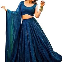 Woman's Beautiful Teal Blue Thread Embroidered Wedding Lehenga Choli-image-1