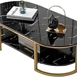 Welltrade Shoppee Coffee Table for Office, Dining, or Tea Room, Center Table for Living Room, Contemporary Simple Sofa Cocktail Table with Marble Look Desktop and Gold Metal Frame (Black & Gold)-image-39