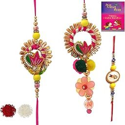 AR Eyewar Rajasthani Booti Pati Pair Set For Brother Bhaiya And Latkan Chuda Lumba Rakhi With Kids Rakhi For Brother And Sister-image-91