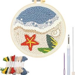 PATPAT® 20x20CM DIY Tufting Art Craft Kit Cute Summer Beach Punch Needle Kit Embroidery for Beginners DIY Hoop Embroidery with Punch Needles,Hoop,Art Gift for Kids Adults.-image-19