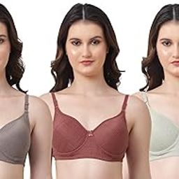 Everday Lightly Padded Full Coverage Non Wired Cotton T-Shirt Bra Women's for Girls Combo Pack of 3-image-1
