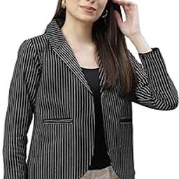 Striped Single-Breasted Pure Cotton Casual Blazer-image-9