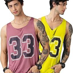 Printed Sleeveless Polyester Regular Fit Mens Stylish Top Tanks Vest T-Shirt (Combo Pack of 2)-image-38