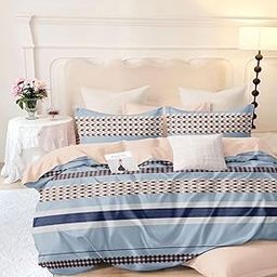 ARIHANT Glace Cotton, Modern Cotton Duvet Cover Set, Grey and White Geometric Pattern, in Twin Size with one Pillow Cover and a bedsheet of Size - 60'' x 90'' inches (Twin) (Blue)-5