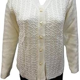 Women's Wool V-Neck Cardigan (PUREWOOLRAINBOWSEMICOTTYL_White_XL)-image-35
