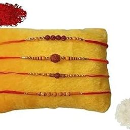 Rakshabandhan Multicolor Elegant Pearl And Diamond Studded Rakhi For Brother With Roli Chawal Acchat Rakhi Bracelet For Brother Pack Of 4-image-6