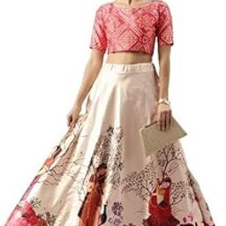 Women's Digital Printed Satin Silk Semi stitched Lehenga Choli-picture-9