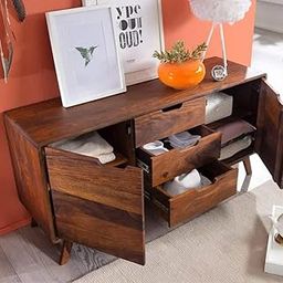 SHIBHAV DECOR Sheesham Wood Sideboard Cabinet with 3 Drawer and 2 Door Storage for Living Room Home and Office| Walnut Finish-13