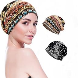 Slouchy Chemo Cap Beanie Cap for Women, Boho Print Bandanas Skull Cap, Fashion Soft Stretch Chemo Scarf, Casual Saggy Head Scarves for Women - All Seasons Use-image-8