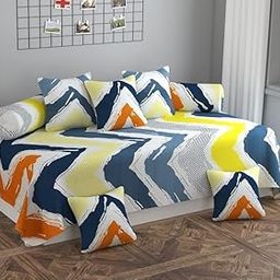 Premium Cotton Feel Diwan Set 8 Pieces Pure Cotton Designer Printed Standard Diwan Bedsheet (1 Single Bedsheet, 2 Bolster Covers, 5 Cushion Covers)-image-68