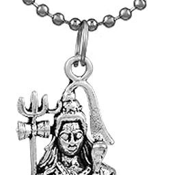 Jaipuri Solid Sterling Oxidize Silver Plated Handcrafted/Lord Shiv Shiva Mahadev Bholenath Trishul Damru with Sarp Half Vision Religious Pendant Spiritual Jewellery for Men and Women-2