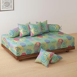 HOKIPO Cotton Feel Brushed Microfiber 145 GSM Printed 8 Pcs Diwan Set with 1 Bedsheet 60x90 Inches|2 Bolster Covers 20x27 Inches|5 Pillow Covers 16 Inches (D5-IN-778), Multicolor-5