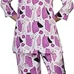 Riza Imported Italian Satin Fabric 3/4th Sleeves V-Neck Relaxed Fit Printed Top and Pyjama Night Suit Set/VNS-1123-image-12