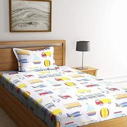 Chic Home Premium Kid Bedsheet - Single Bedsheet with Pillow Cover, 180 TC, 100% Cotton & Skin Friendly, Single Bed Sheet Cotton for Kids (90 x 60 inches) Pillow Cover (60 x 40 cm) - Transport Theme-image-50